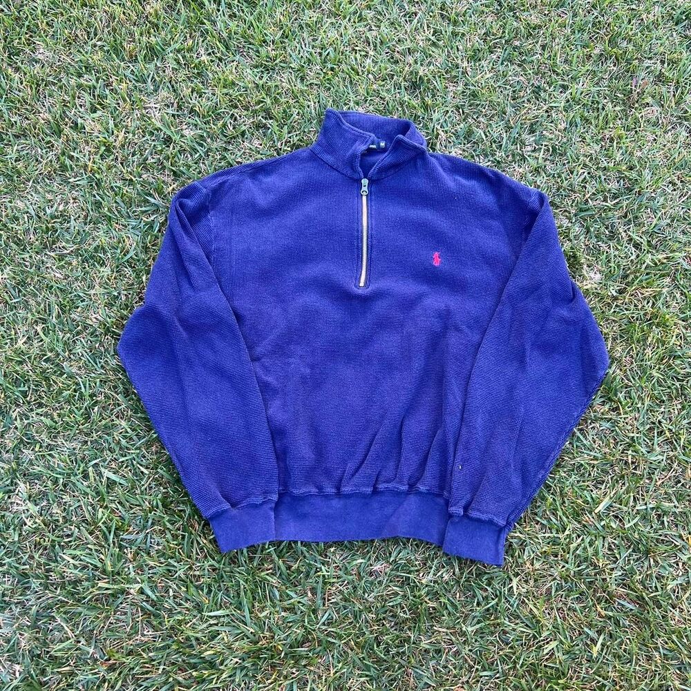 Polo Ralph Lauren Made in USA waffle knit quarter zip sweater mens size M